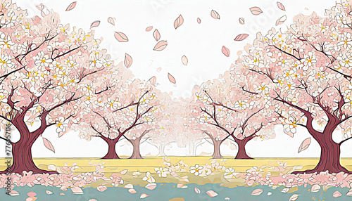 a fluttering cherry blossom tree