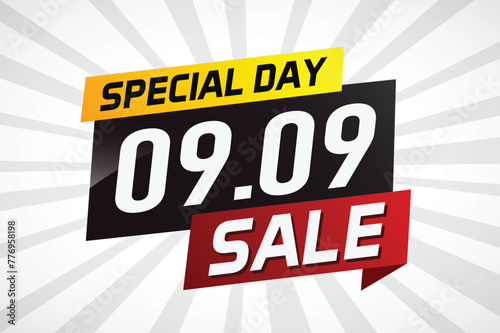9.9 Special day sale word concept vector illustration with ribbon and 3d style for use landing page, template, ui, web, mobile app, poster, banner, flyer, background, gift card, coupon

