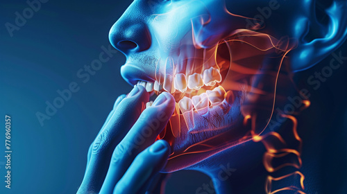 3d render of jaw with teeth and gums in x-ray. AI. photo