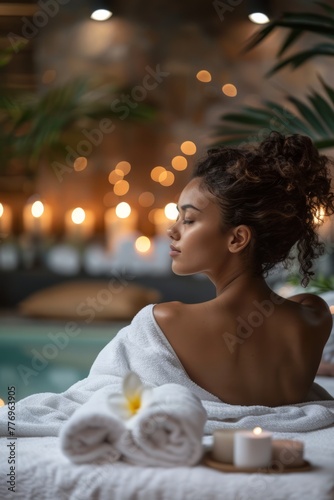 Beautiful woman enjoying and relaxing a spa day. The concept of wellness and self