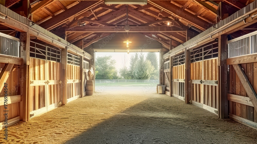 A Stable Barn Under a Beam Ceiling, Perfectly Blending with Its Natural Surroundings A Stable Barn Under a Beam Ceiling, Perfectly Blending with Its Natural Surroundings