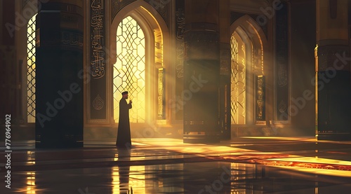Muslim man standing praying in the mosque