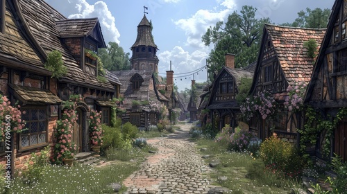 Medieval Village: Capture quaint medieval village streets, timber-framed houses, and cobblestone pathways to depict rural life