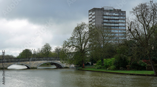 The river Ouse at Bedford with bridge and County Hotel