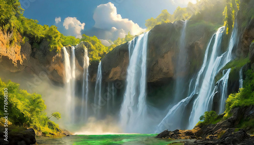 a waterfall in the mountains