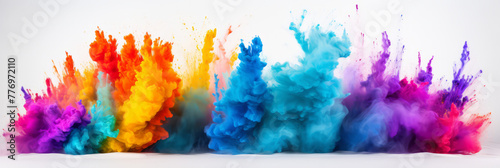 Explosion of colored powder on white background.