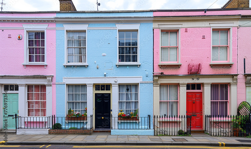 Obraz premium Colorful homes, pale pastel exteriors