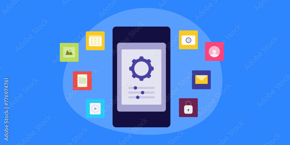 Managing smartphone applications from mobile setting option on screen, allow or deny app permission vector illustration. Managing smartphone applications from mobile setting option on screen, allow or deny app permission vector illustration.