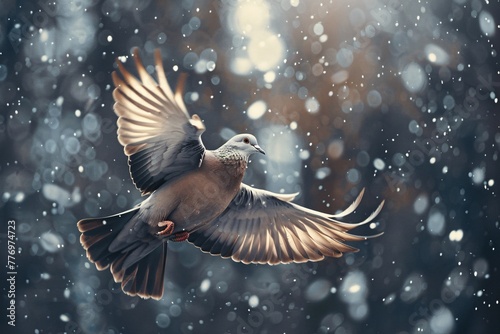 a bird flying in the snow