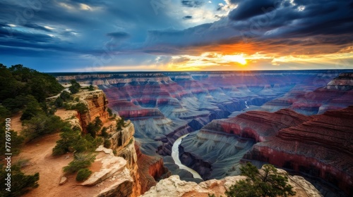 Majestic canyon vista under dramatic sky