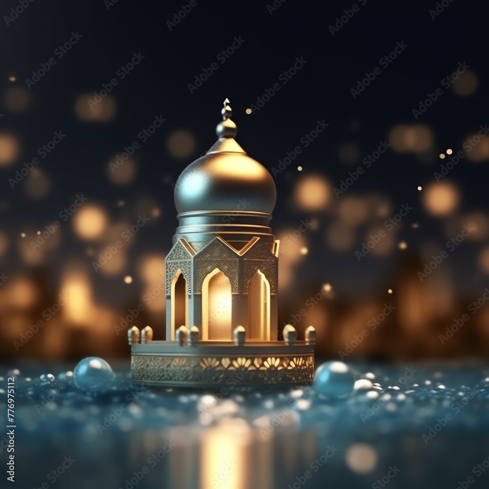 Obraz premium Eid mubarak and ramadan kareem greetings with islamic lantern and mosque. Eid al fitr background