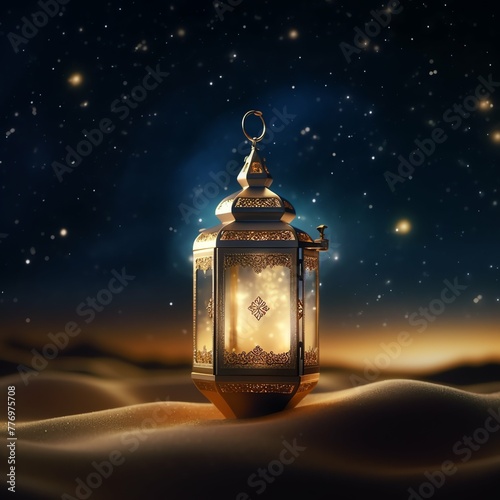 Eid mubarak and ramadan kareem greetings with islamic lantern and mosque. Eid al fitr background