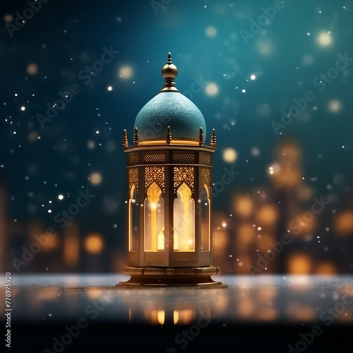 Eid mubarak and ramadan kareem greetings with islamic lantern and mosque. Eid al fitr background