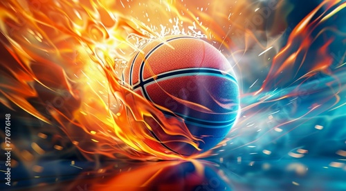 Basketball Engulfed in Flames: Power and Energy on the Court. Generative ai © Yevheniiya