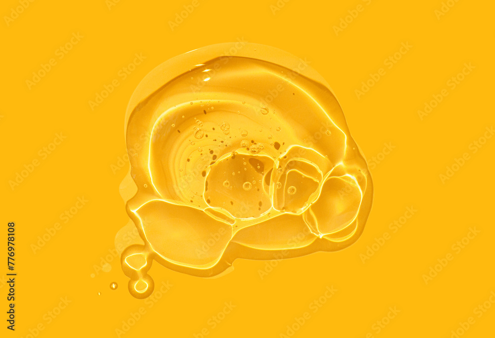 Liquid yellow lemon cosmetic gel or serum texture smudge background - obrazy, fototapety, plakaty 