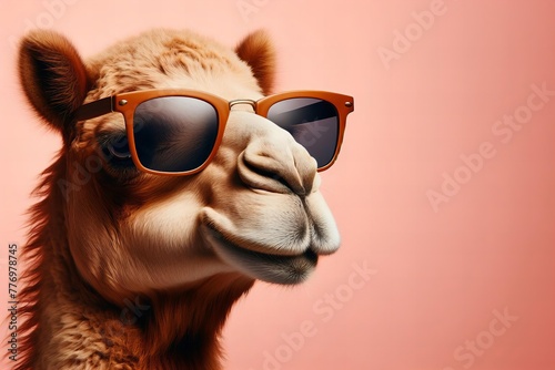 A cartoon camel wearing sunglasses and smile