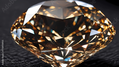 Round-cut diamond gemstone on a black background