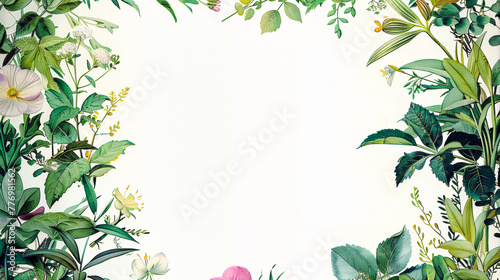 background with A border of 35mm film from a 1930s botanical book  Water colour illustrations of plants Frame in the border