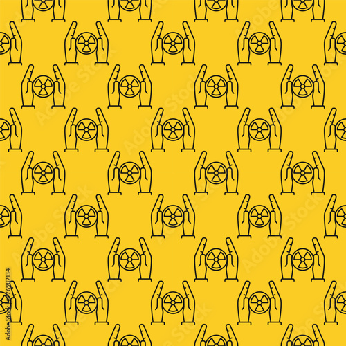 Radiation in Hands vector Radioactive yellow seamless pattern in outline style