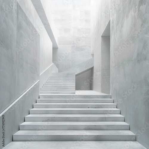 : A minimalist staircase in a modern art gallery, leading visitors on a journey through abstract expressions of creativity.