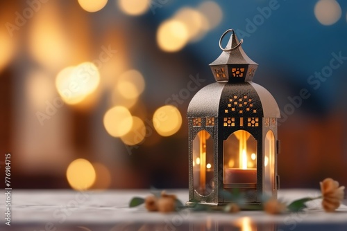 Eid mubarak and ramadan kareem greetings with islamic lantern and mosque. Eid al fitr background