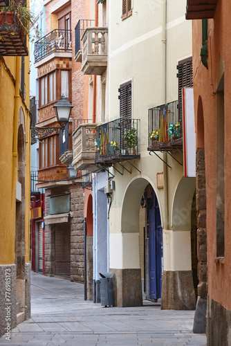 Picturesque colorful street of Castello de Empuries. Girona, Catalonia. Spain