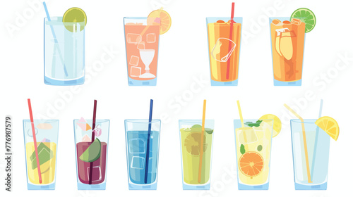 Flat icons for glass and straw vector illustrations