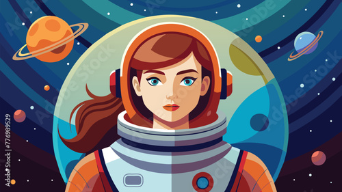Astronaut woman amidst the stars, Space exploration vector cartoon illustration.