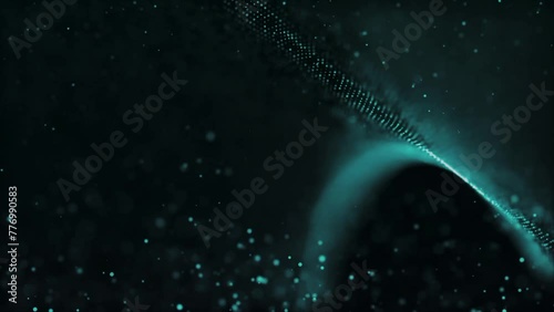 Blue particles and lights lines waving animation background 