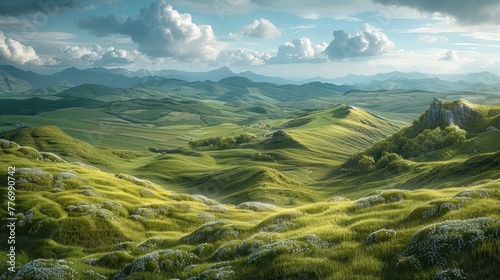 Great expanse of rolling hills. Generative AI.