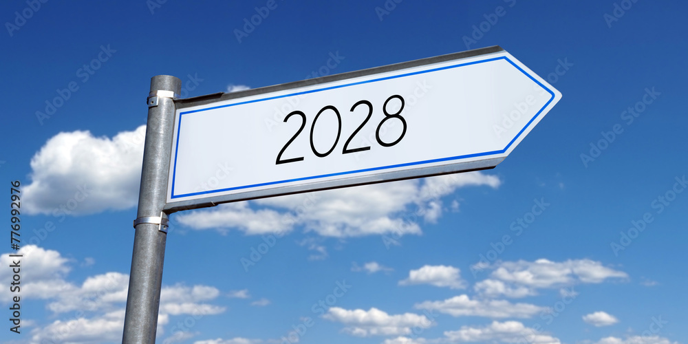 Fototapeta premium 2028 - metal signpost with one arrow