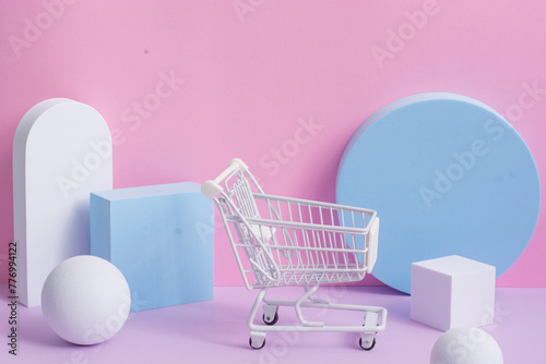 Pink and Light Blue Podium for Online Shopping Product Advertising or Presentation Minimalisim Pastel Background photo