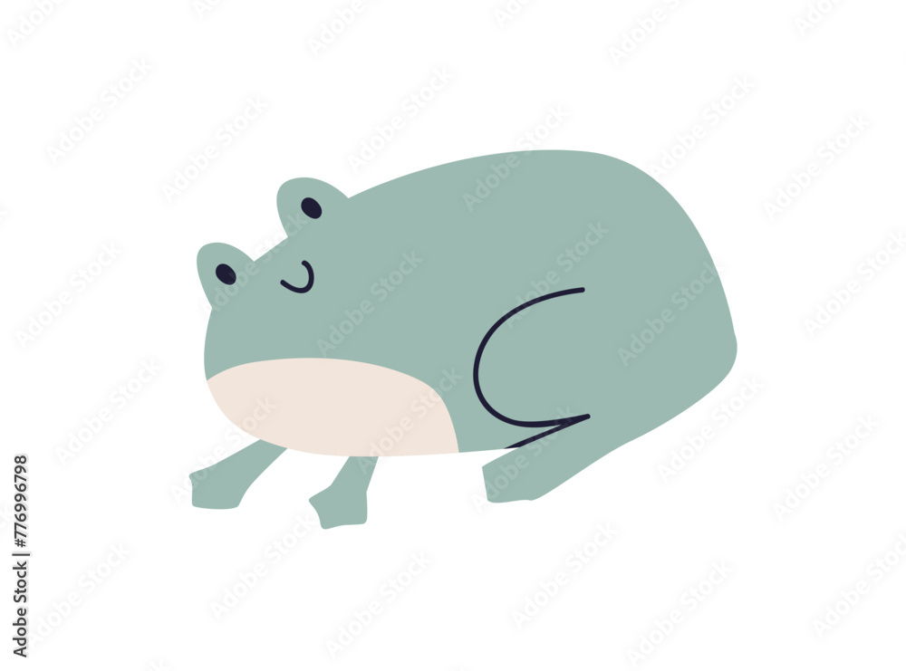 Cute frog in Scandinavian style. Adorable baby froggy character. Friendly smiling funny kawaii froglet. Scandi fauna. Kids childrens flat vector illustration isolated on white background Cute frog in Scandinavian style. Adorable baby froggy character. Friendly smiling funny kawaii froglet. Scandi fauna. Kids childrens flat vector illustration isolated on white background