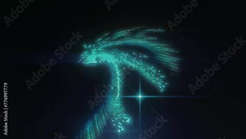 Green particles lights lines waving animation background 