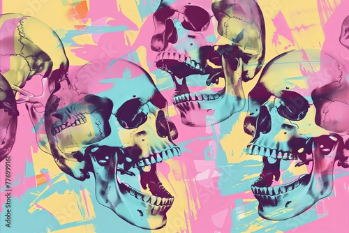 colorful pastel palette wallpaper of skull skeleton pattern textured  graphic  style concept