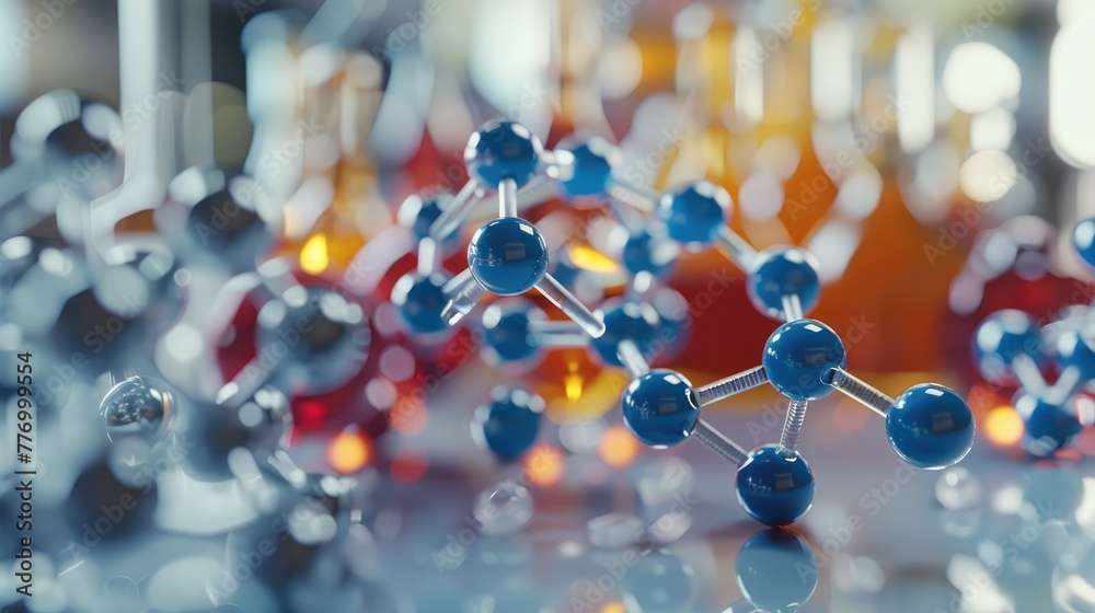 Study of biochemistry with a focus on drug formulation, detailed molecular models visible. Generative AI. Study of biochemistry with a focus on drug formulation, detailed molecular models visible. Generative AI.