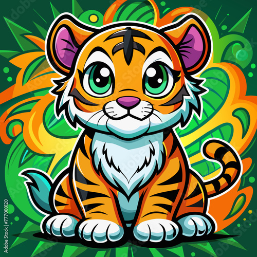 Fototapeta Naklejka Na Ścianę i Meble -  Cute baby tiger cartoon art,