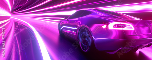 Illustration of neon concept electric car © Bonya Sharp Claw