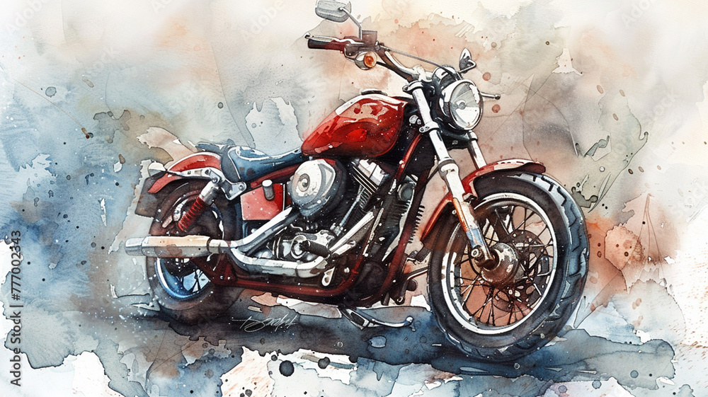 Watercolor cartoon motorcycle