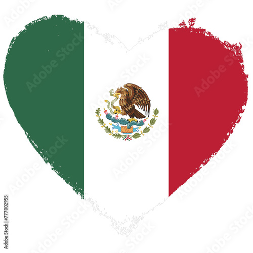 Mexico flag in heart shape isolated on transparent background.