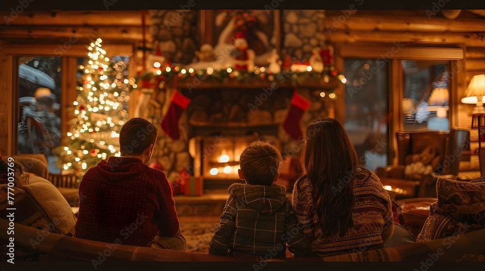 Holiday Traditions: Family Gathered Around a Fireplace Celebrating the Festive Season with Warmth and Joy