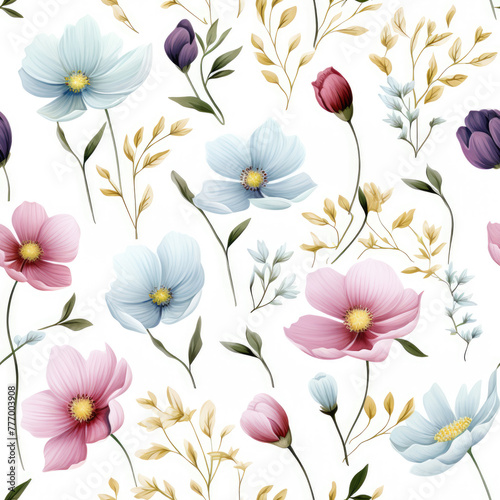 PatternNetz.29, minimalist, pastel, flowers, lotus, seamless, watercolor