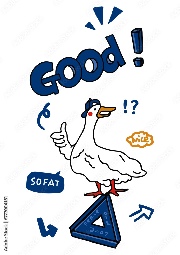 Naklejka premium Cute Duck Cartoon Cool Good Handdrawn