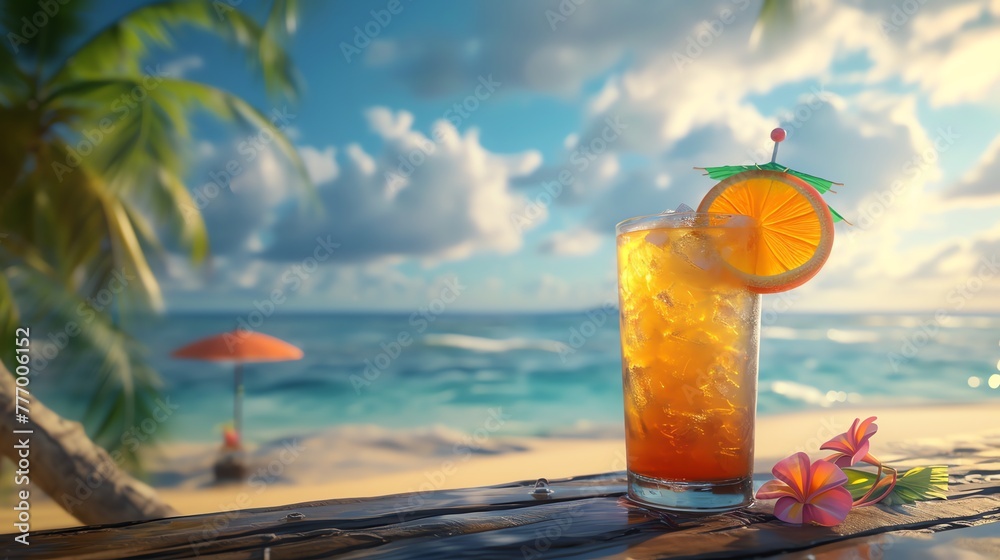 orange cocktail tropical beach background