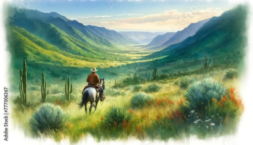 Cowboy Journey Through Green Valley