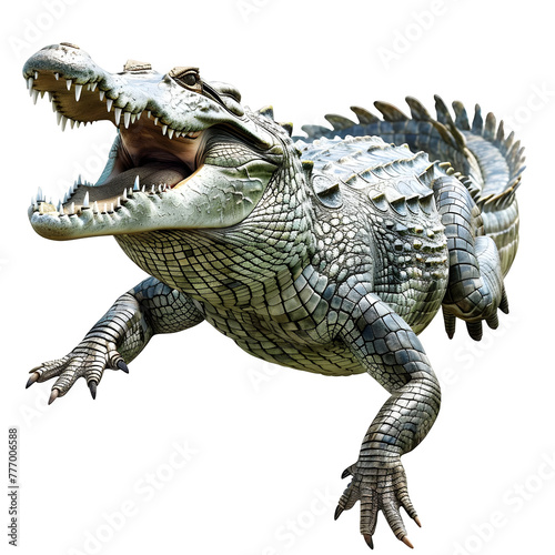 american crocodile in motion isolated white background