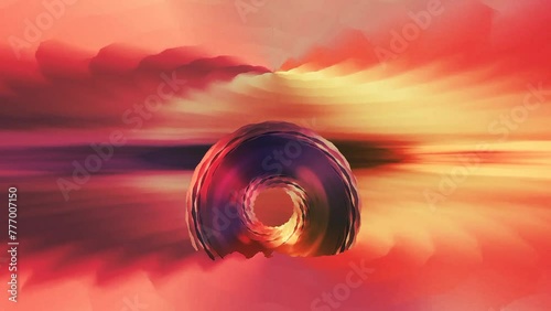 Red ring lights lines circling animation background 