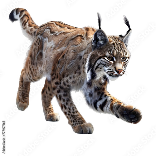 bobcat in motion isolated white background