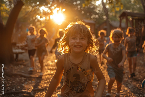 A group of children playing in a park