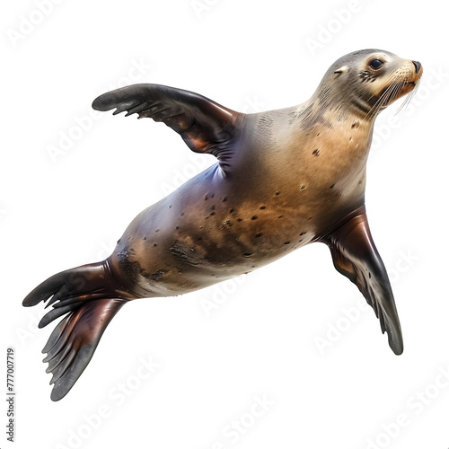 california sea lion motion isolated white background